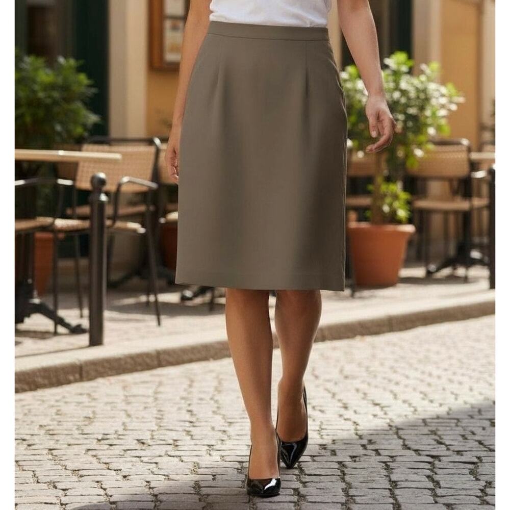Jones New York 100% Silk Pencil Skirt Brown Satin Silky Feel SZ 12 Business Chic